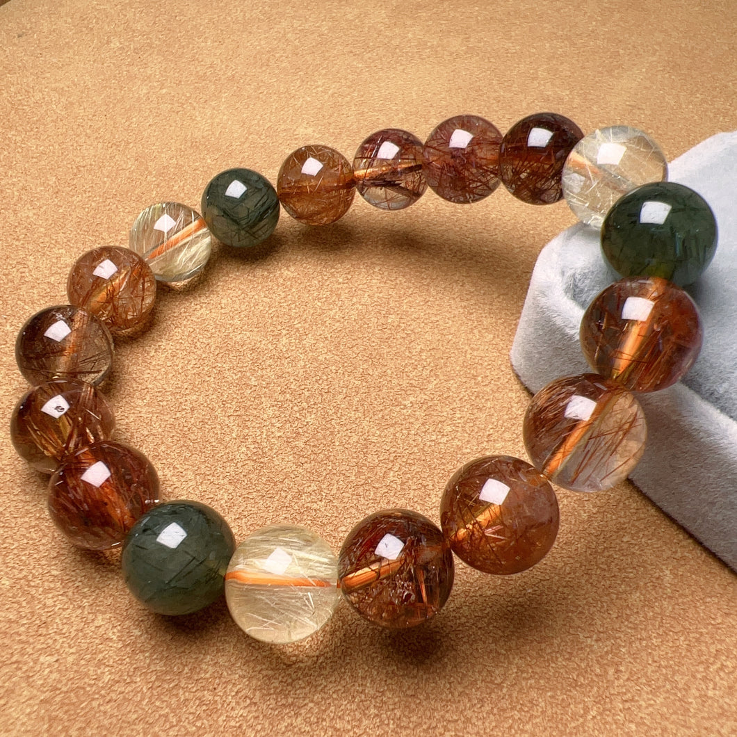 11.1mm Natural Assorted Rutilated Quartz Healing Crystal Bracelet | Bringing Lucky and Wealth