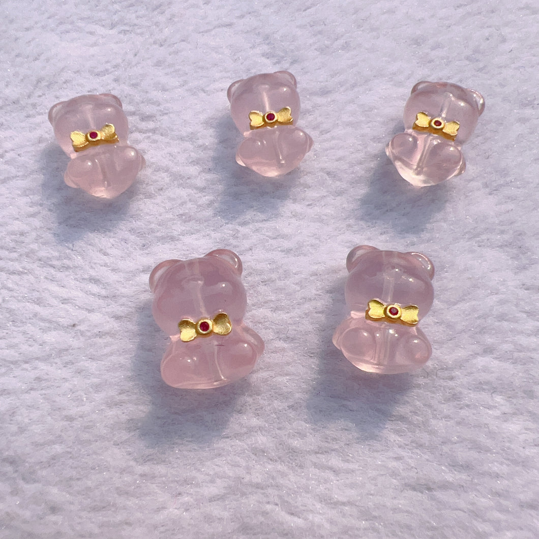 Cute Parts - Natural Rose Quartz Bear Charms with 925 Sterling Silver for DIY Jewelry Project