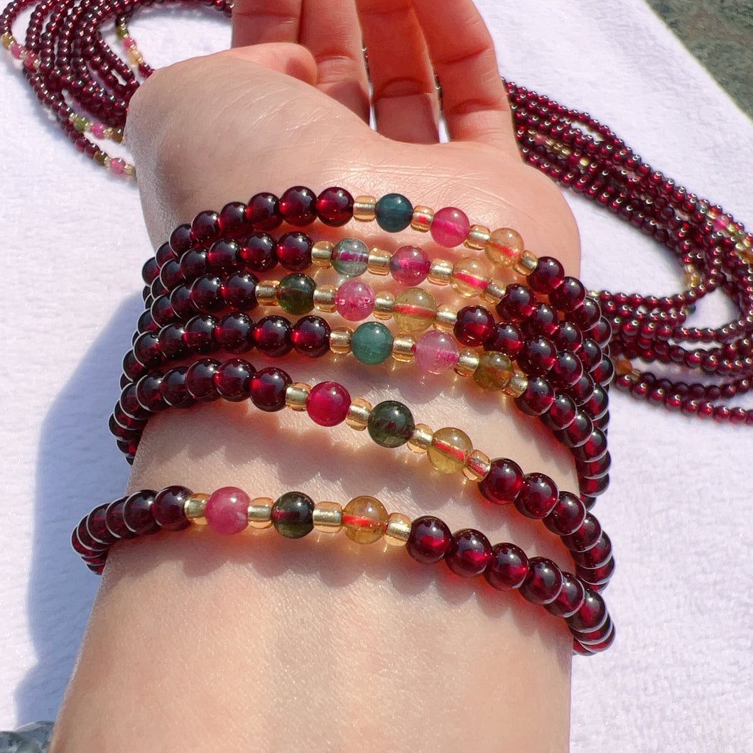 High-quality Natural Red Garnet Rainbow Tourmaline 3-Wraps Bracelets Customized Jewelry Wholesale