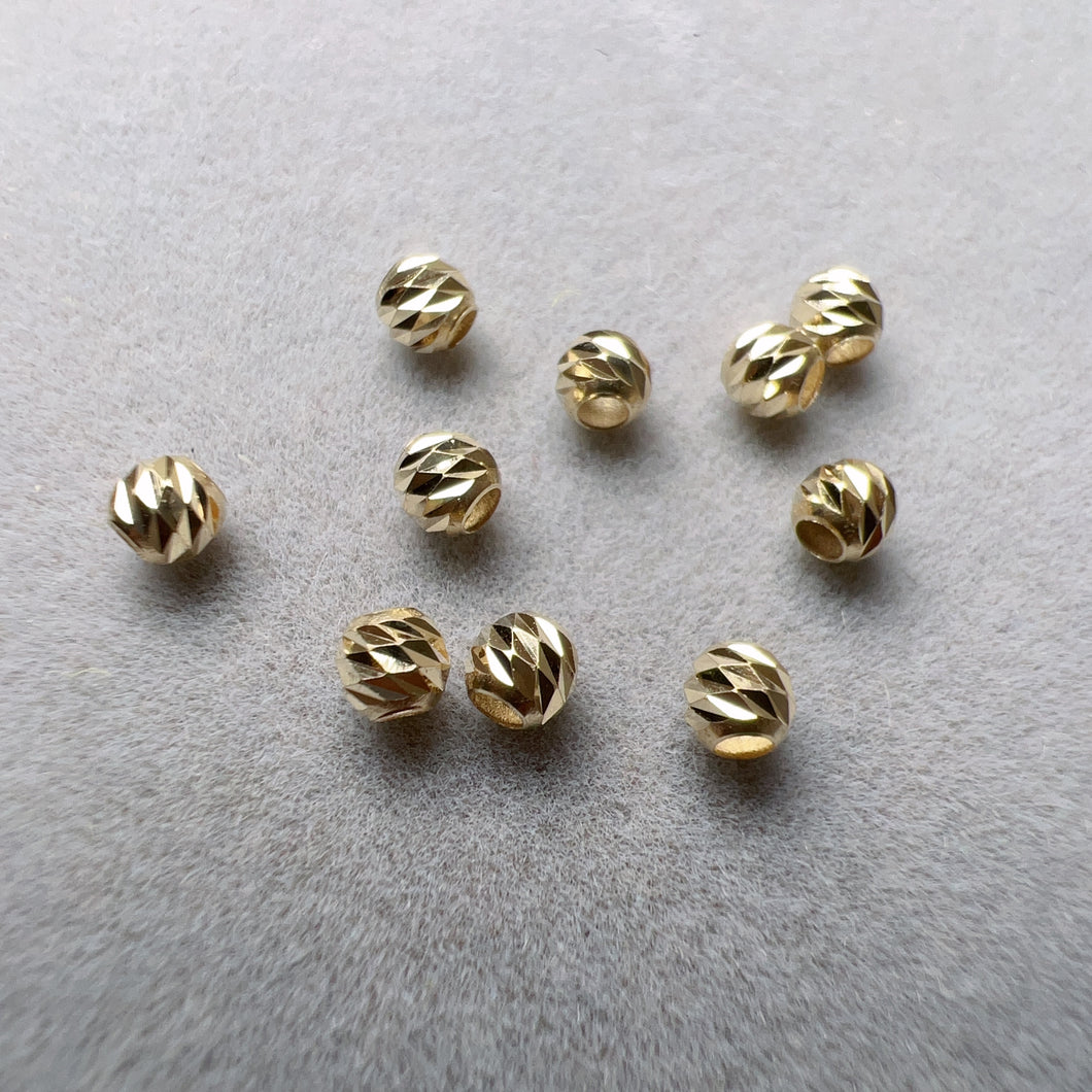 3mm 18K Real Yellow Gold Carving Round Beads Charms for DIY Jewelry Projects
