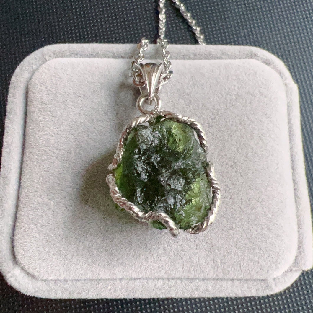 6.6g Natural Czech Moldavite Raw Stone Pendant Necklace | Top-quality Green | Rare High-vibration Heart Chakra Healing Stone