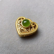 Load image into Gallery viewer, 18K Yellow Gold with Green Nephrite Setting Heart Shape Bead Charms for DIY Jewelry Projects
