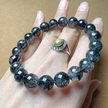 Load image into Gallery viewer, 9.6mm Natural Black Tourmalated Quartz Inclusion Crystal Bracelet | Men&#39;s Women&#39;s Healing Jewelry Remove Negativity
