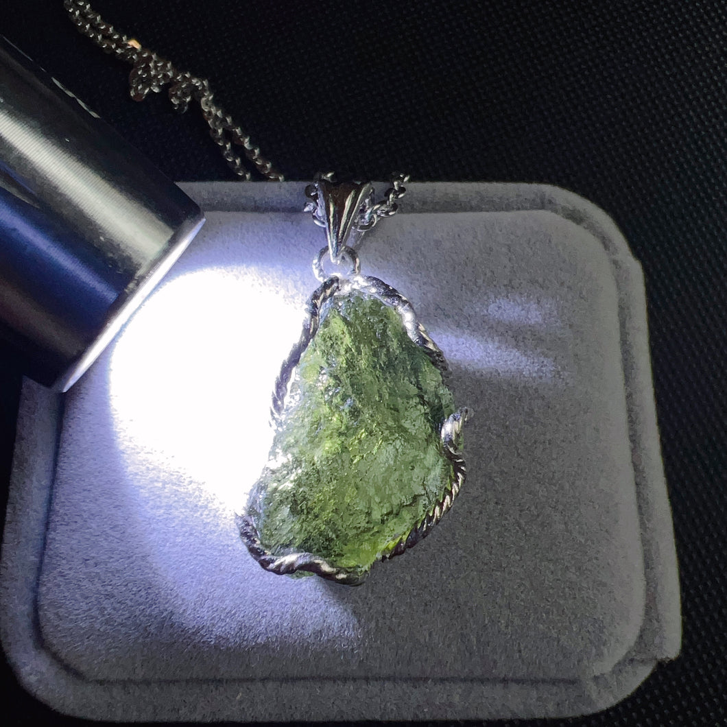 7.1g Natural Czech Moldavite Raw Stone Pendant Necklace | Top-quality Green | Rare High-vibration Heart Chakra Healing Stone