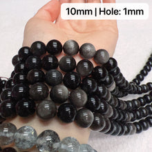 Load image into Gallery viewer, 8mm - 10mm Natural Silver Sheen Obsidian Round Bead Strands DIY Jewelry Project
