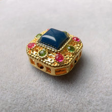Load image into Gallery viewer, 18K Yellow Gold Square Shape Bead Charm Setting with Blue Amber for DIY Jewelry Projects
