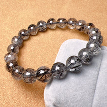 Load image into Gallery viewer, 9.3mm Natural Black Tourmalated Quartz Inclusion Crystal Bracelet | Men&#39;s Women&#39;s Healing Jewelry Remove Negativity
