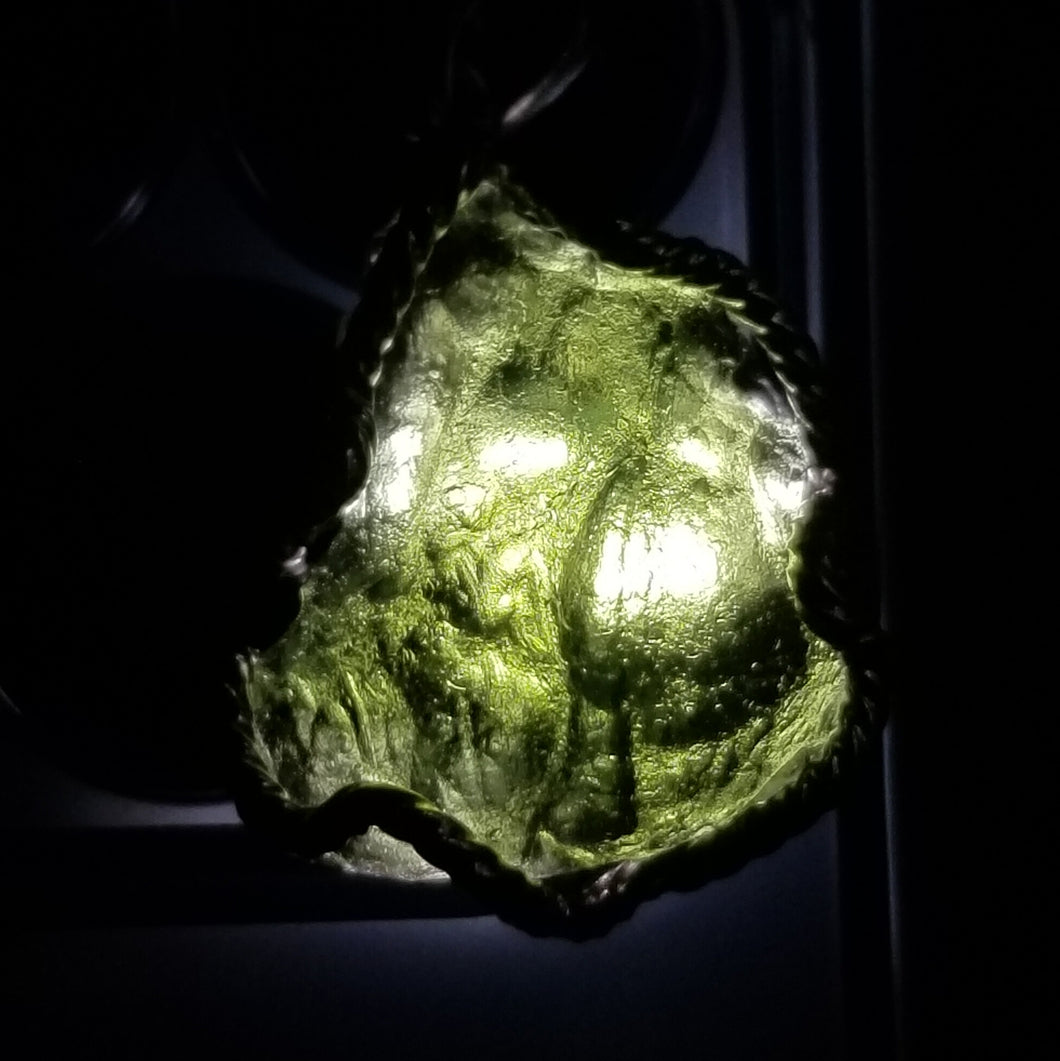 9.6g Natural Czech Moldavite Raw Stone Pendant Necklace | Top-quality Green | Rare High-vibration Heart Chakra Healing Stone