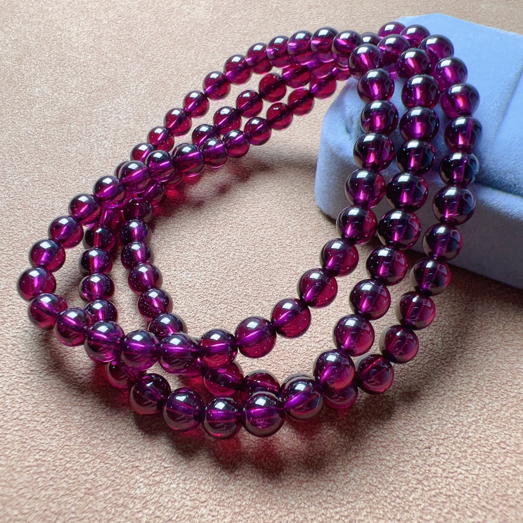 5.7mm High Quality 3-Wraps Rhodolite Purple Garnet Bracelet Beaded Style | Crown Root Chakra Healing Crystal Jewelry
