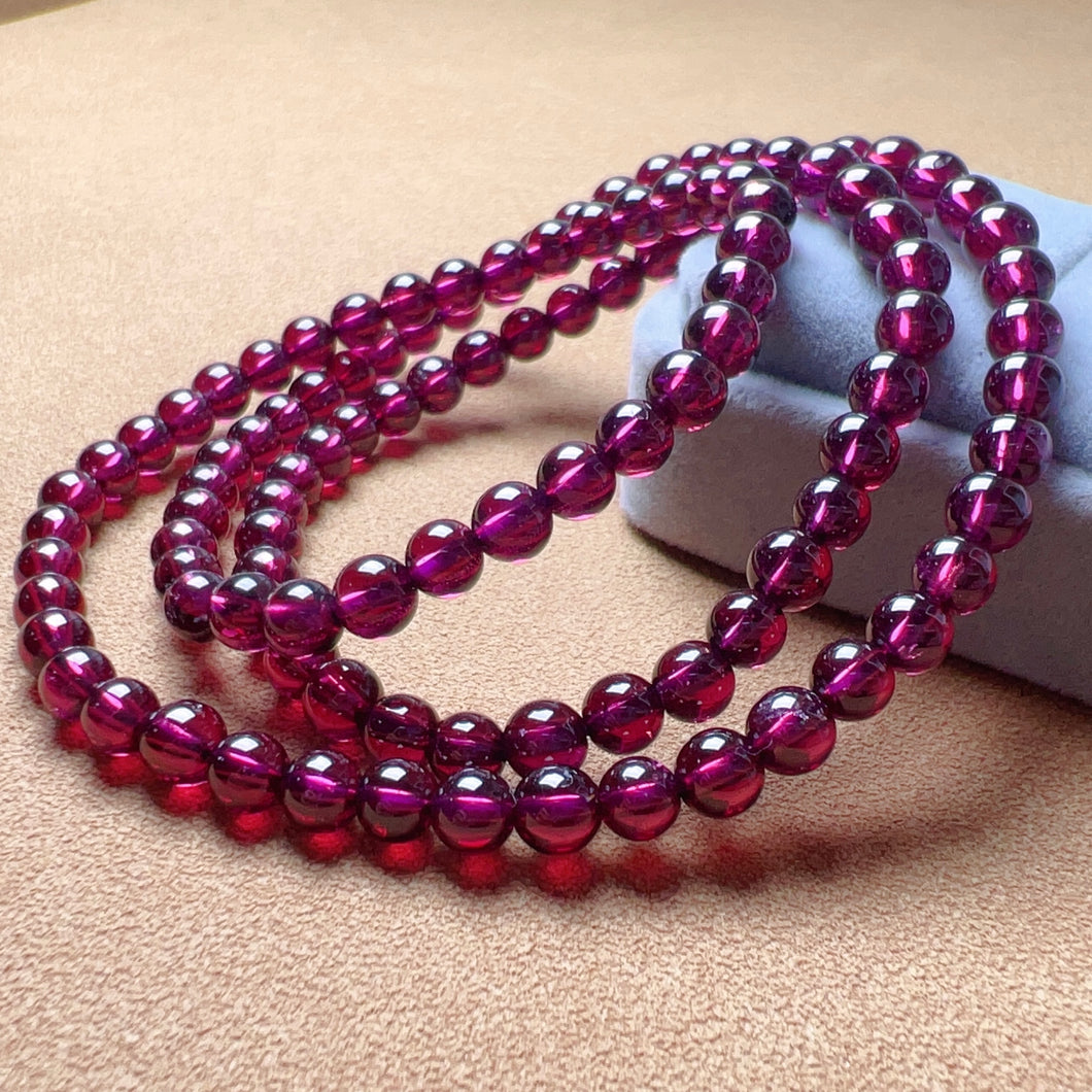 5.2mm High Quality 3-Wraps Rhodolite Purple Garnet Bracelet Beaded Style | Crown Root Chakra Healing Crystal Jewelry