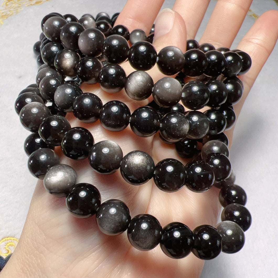 8mm 10mm 12mm Natural Top-Quality Silver Sheen Obsidian Bracelets for DIY Jewelry Projects