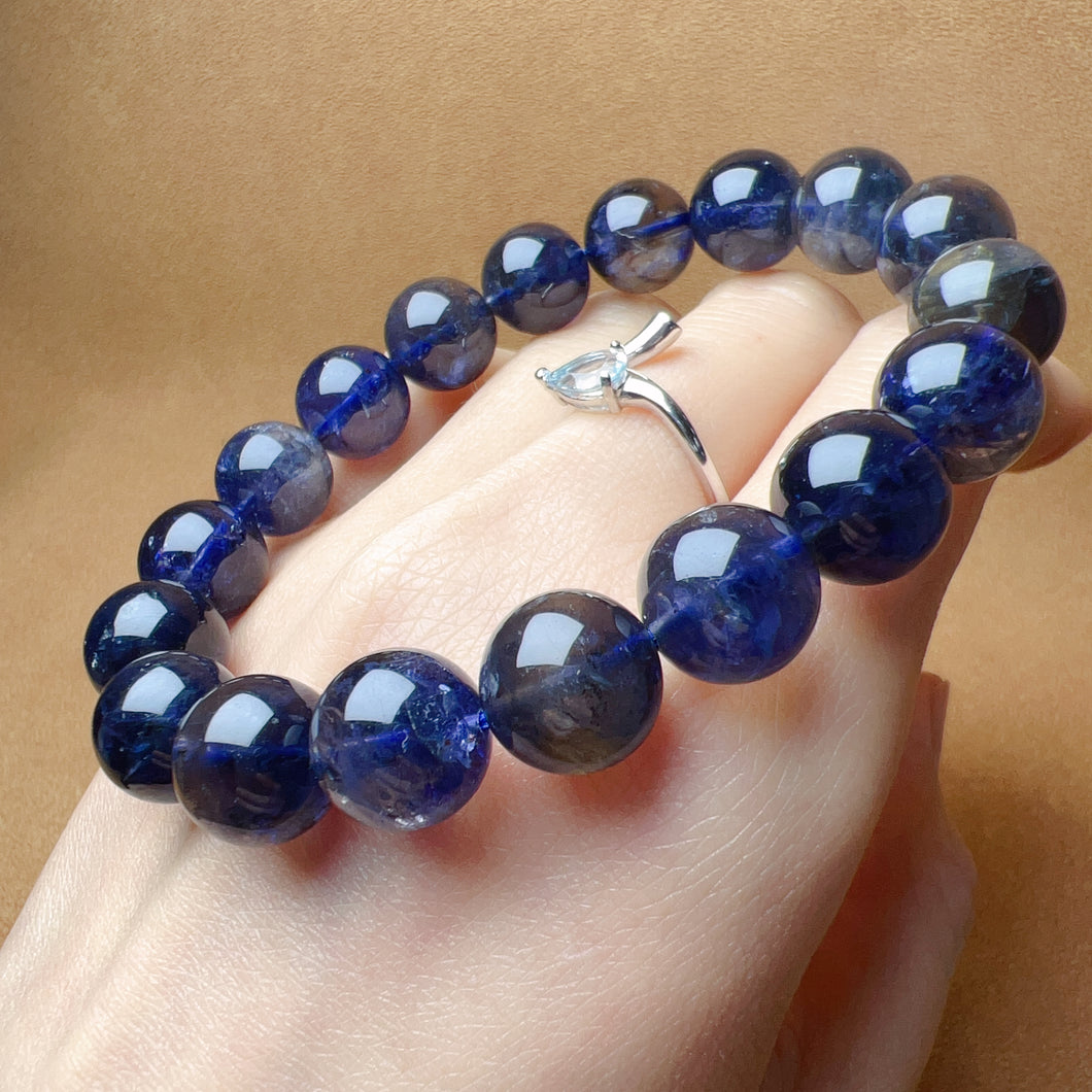 Rare 11.2mm Large Beads Best 3-Color Iolite Elastic Bracelet | Weight Loss Pain Relief Healing Stone