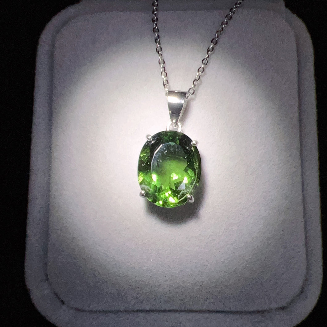 Top Grade Oval Cut Czech Moldavite Pendant Necklace Best Green Color | Rare High-frequency Healing Stone