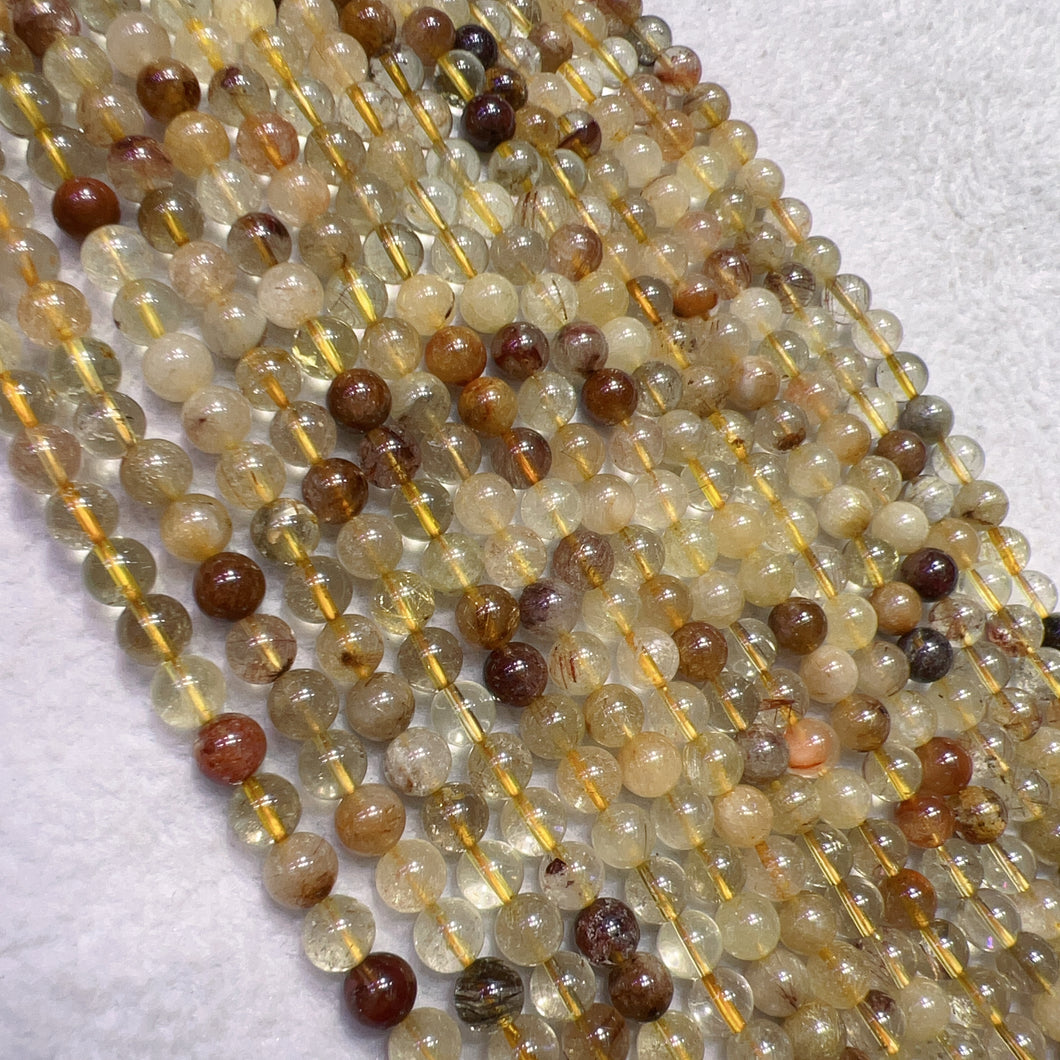 8mm Natural Assorted Rutilated Quartz Round Beads Strands for DIY Jewelry Projects