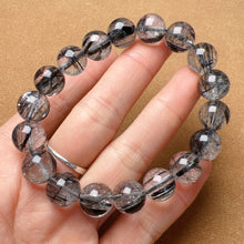 Load image into Gallery viewer, 11mm Natural Black Tourmalated Quartz Inclusion Crystal Bracelet | Men&#39;s Women&#39;s Healing Jewelry Remove Negativity
