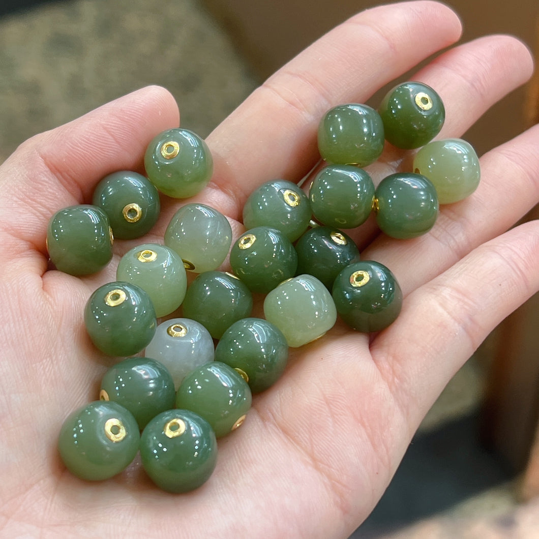Natural Green Nephrite with 18k Yellow Gold Spacers Hetian Jade Charms DIY Jewelry Project