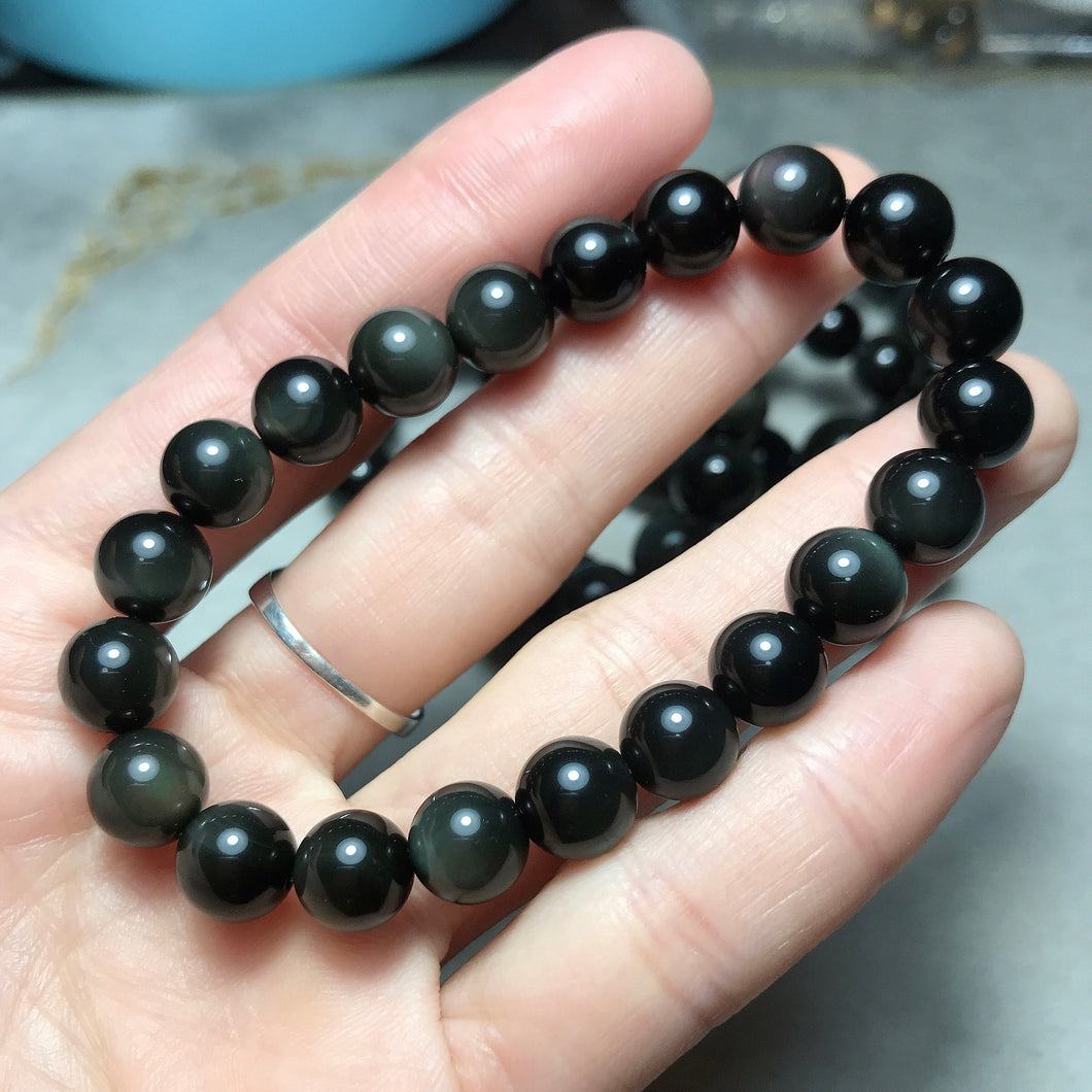 Top Grade Rainbow Obsidian Bracelet | Handmade Men Women Reiki Healing Stone | 1st Root Chakra Remove Negativity